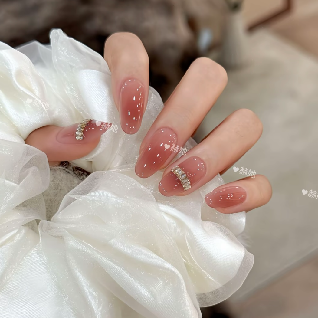 【水木年华】秋冬新款温柔千金溜边法式千金纯手工穿戴甲甲片美甲