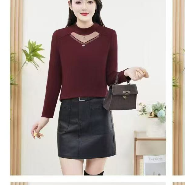 秋冬季新款长袖打底衫内搭保暖烫钻洋气小衫上衣8870#