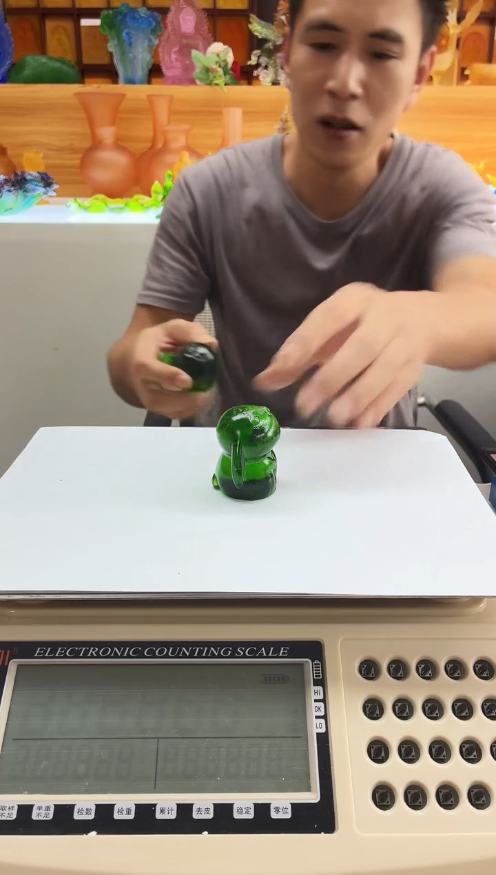 手工艺品琉璃绿色小兔子茶宠小摆件