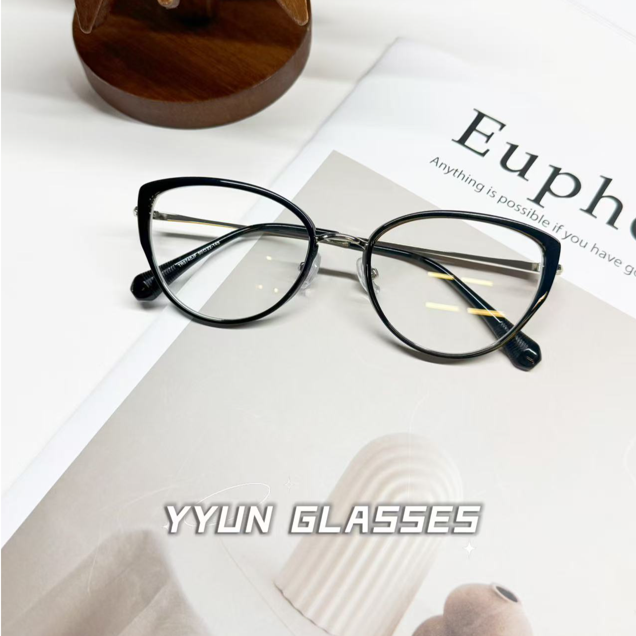 新款黑框微猫眼近视眼镜女近视可配有度数散光素颜显瘦平光眼镜框