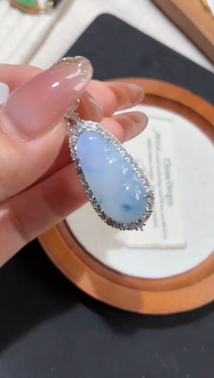 吊坠(不含链)银S925镶嵌翡翠【挽石珠宝】豆子