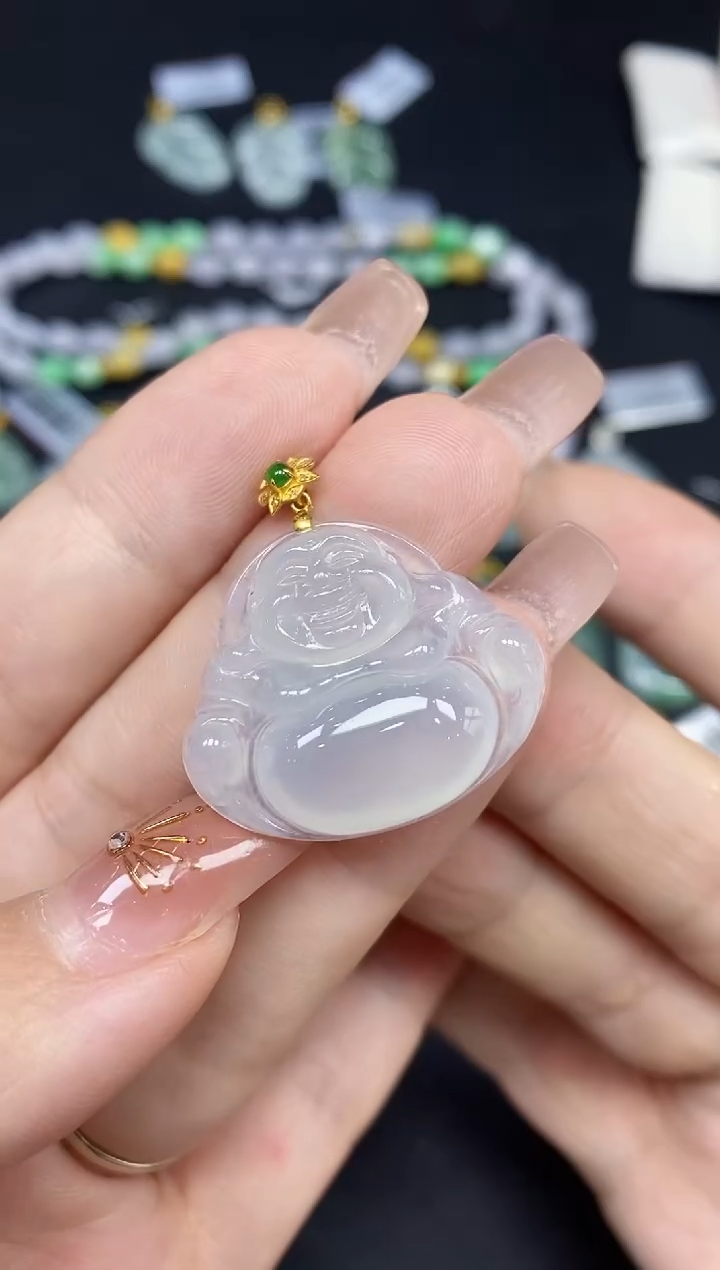 吊坠(不含链)18K金镶嵌翡翠佛公18K金扣镶嵌@@CMT1207-1