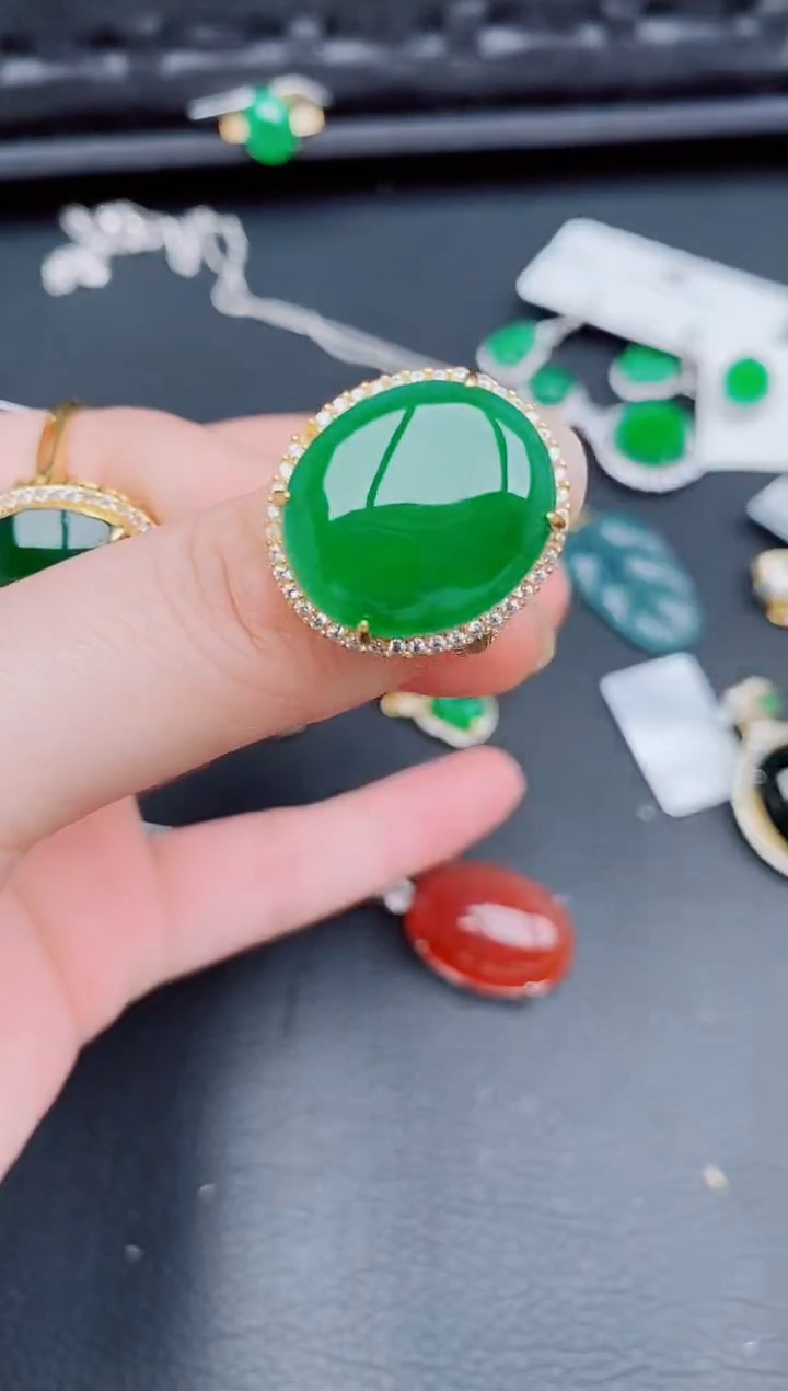 【闪购商品】翡翠戒指银S925镶嵌天然a货翡翠356