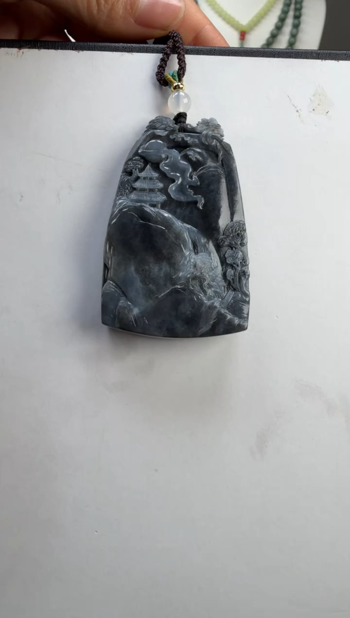 未镶嵌和田玉把件青花山水