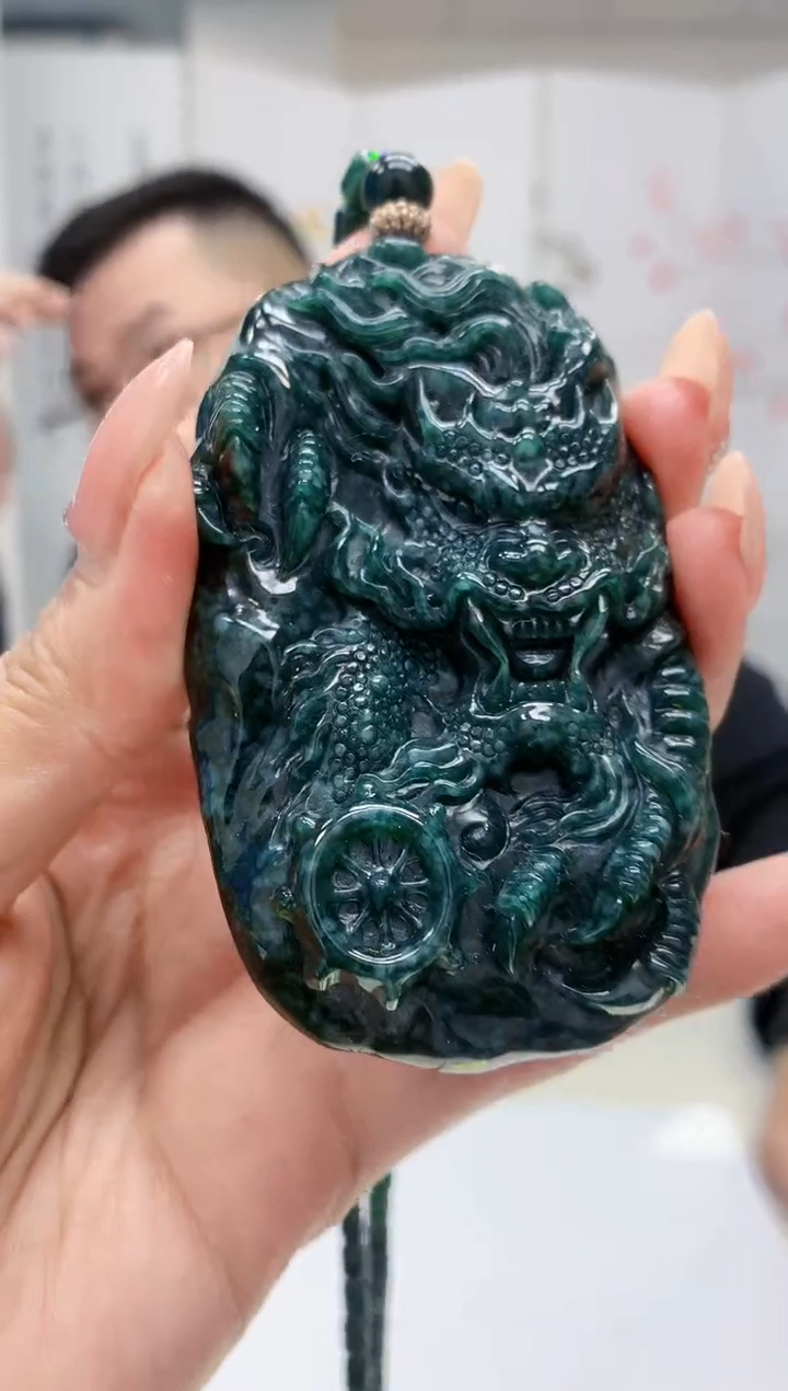 【闪购商品】定制翡翠未镶嵌5152MM-毛货挂件龙44