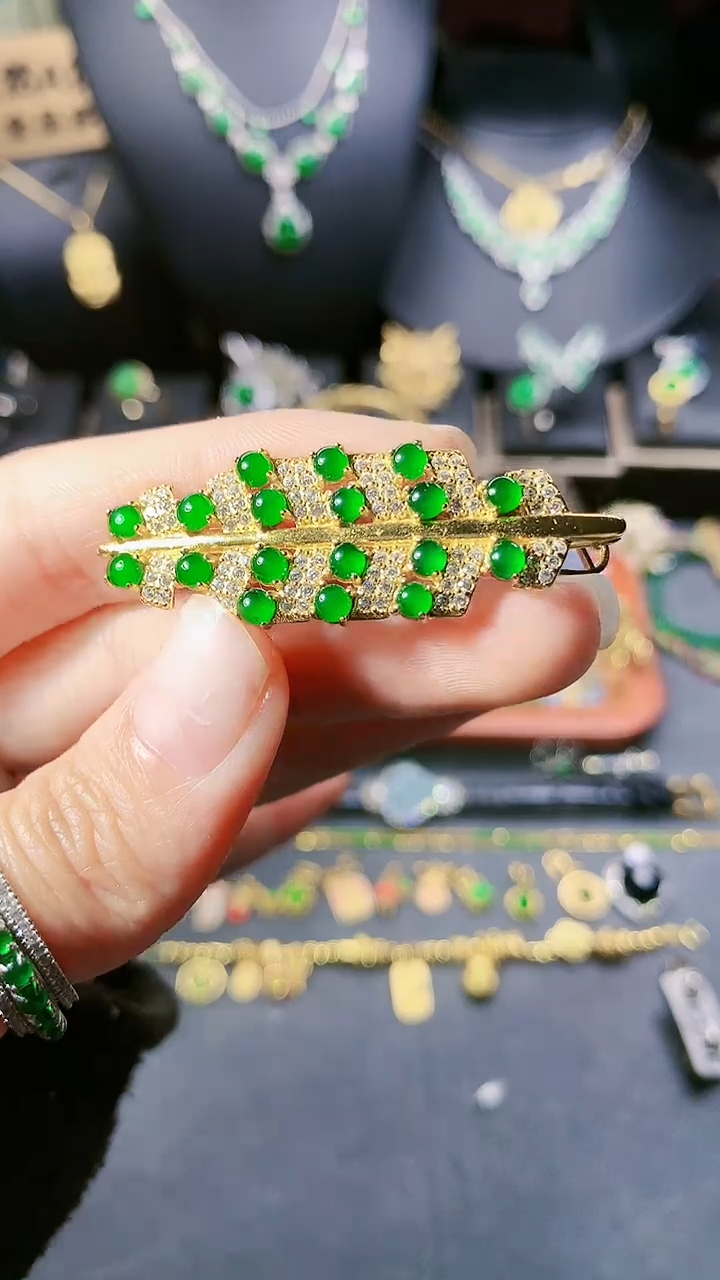 【闪购商品】翡翠耳饰银S925镶嵌发夹