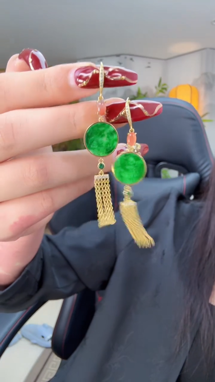 【闪购商品】翡翠银S925镀金镶嵌耳饰天然缅甸A货翡翠耳环