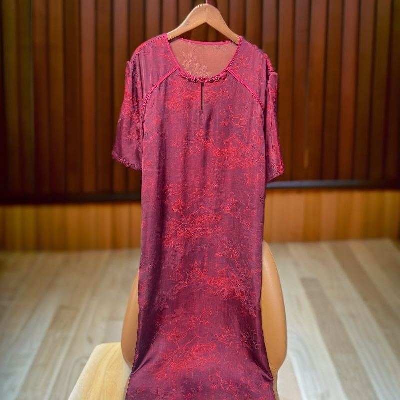 268【金姐专属】新款气质时尚中长款中国风红色复古连衣裙