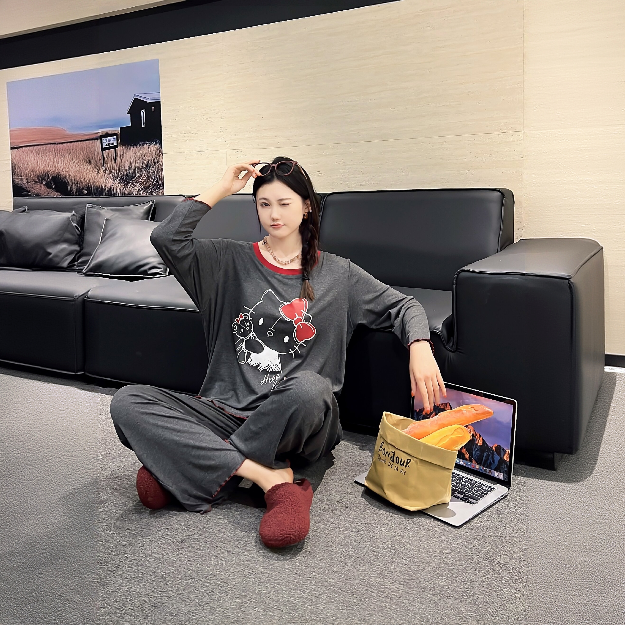 【小红猫猫】秋冬长袖长裤可爱宽松莫代尔棉可外穿休闲家居服1565