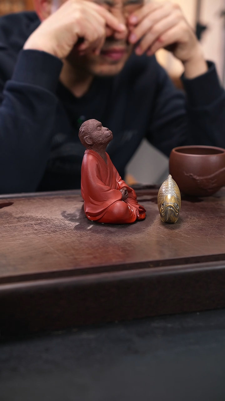 紫砂茶宠成*柴烧金鱼加沉思猴