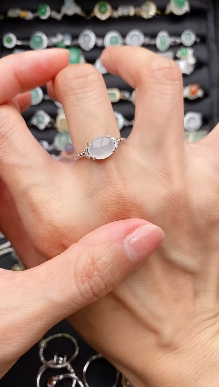 【闪购商品】翡翠戒指银S925镶嵌缅甸天然A货翡翠111  2-2