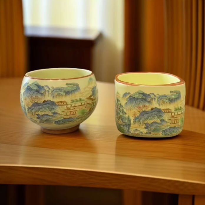 汝窑千里江山对杯（两只）ZHZ825
