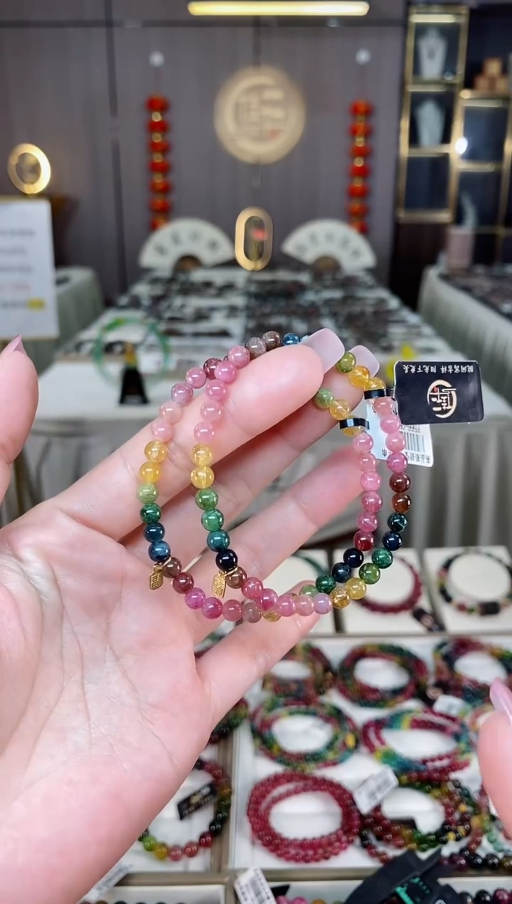 未镶嵌老矿碧玺彩虹单圈手串5mm+碧玺hon多样性发货一条