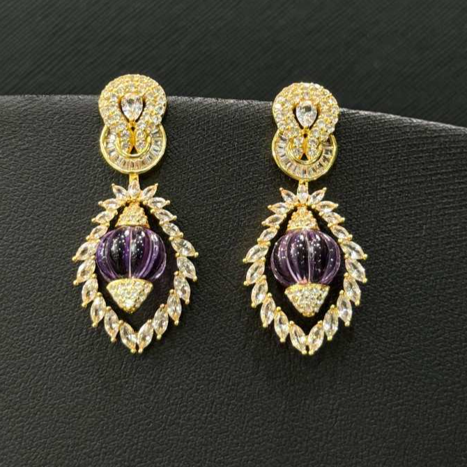 E5046【星簇紫璃】新款镶嵌水滴形天然紫水晶复古时尚气质耳钉耳坠