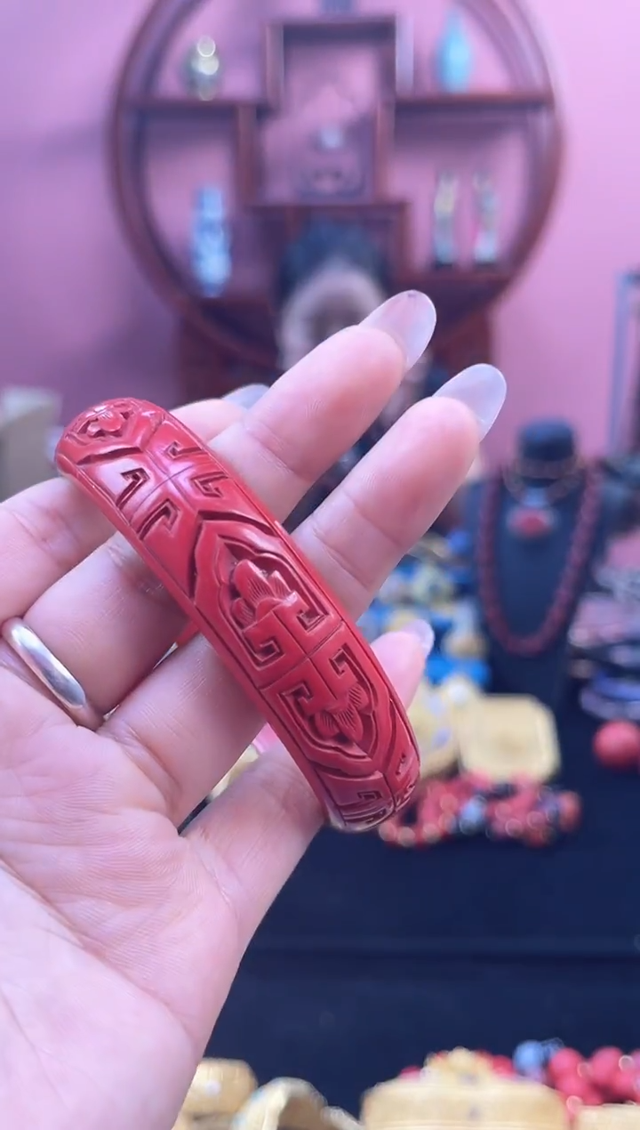 非遗技艺 雕漆铜手镯 古贝纹 66