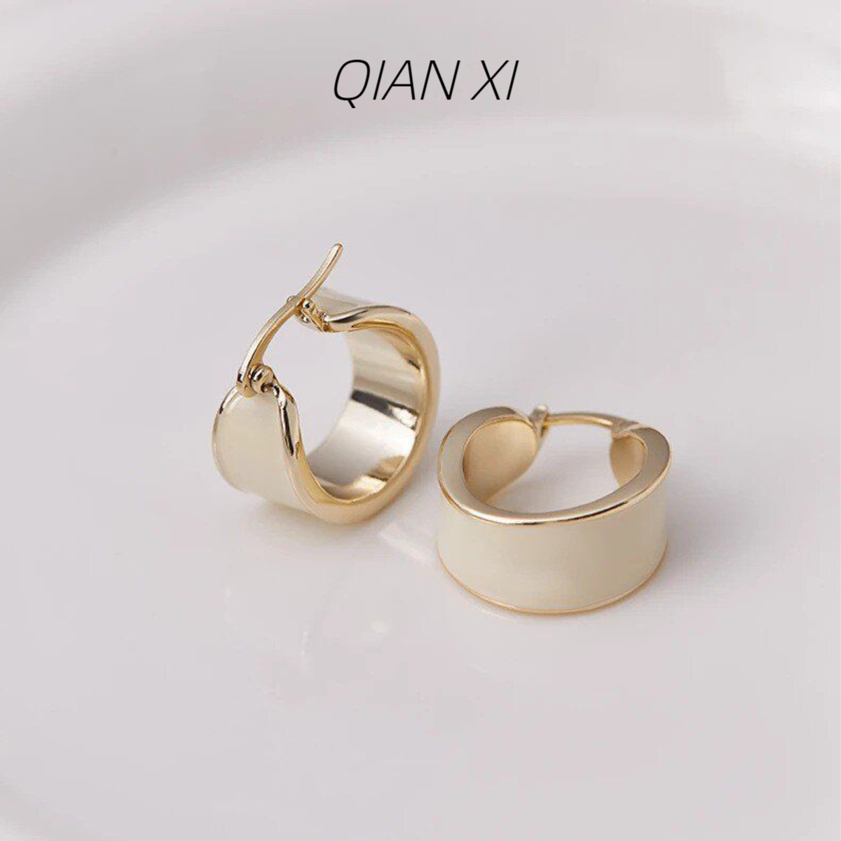 铜合金耳饰 QIAN XI S925银针高级感轻奢百搭金色春夏耳环