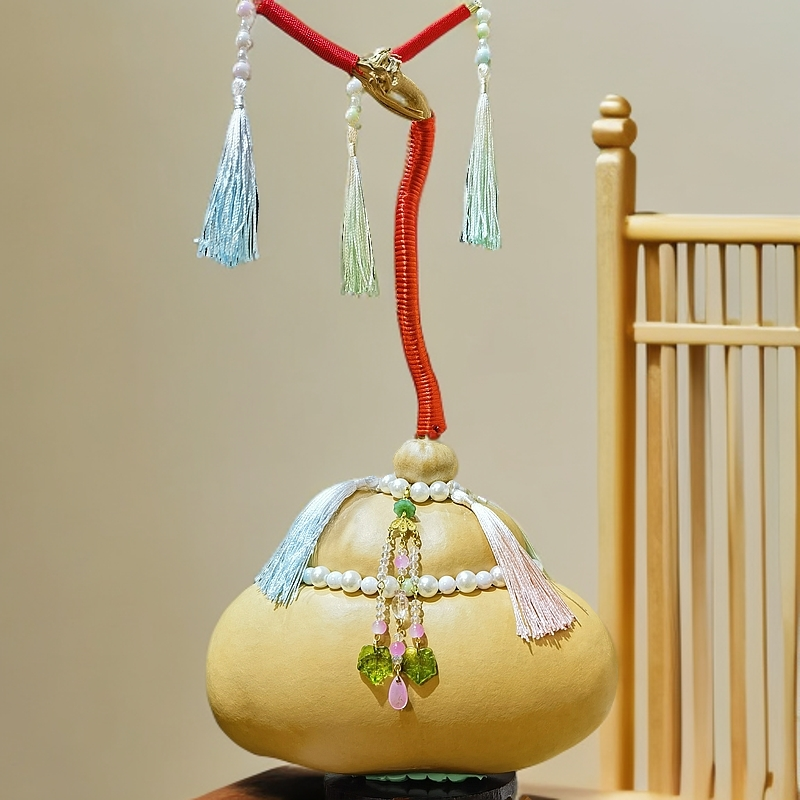 葫芦来财编织一物一拍陶瓷家用玄关复古挂件流苏工艺品创意