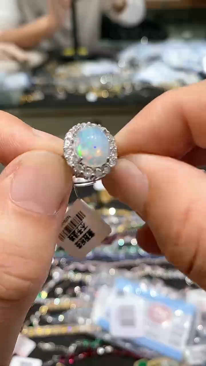 【闪购商品】欧泊戒指银S925镀金镶嵌戒指