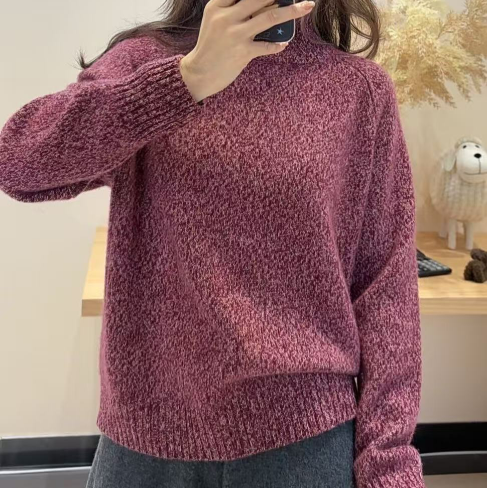 康赛妮5针型6股  特种花纱  100%纯山羊绒插肩高领衫