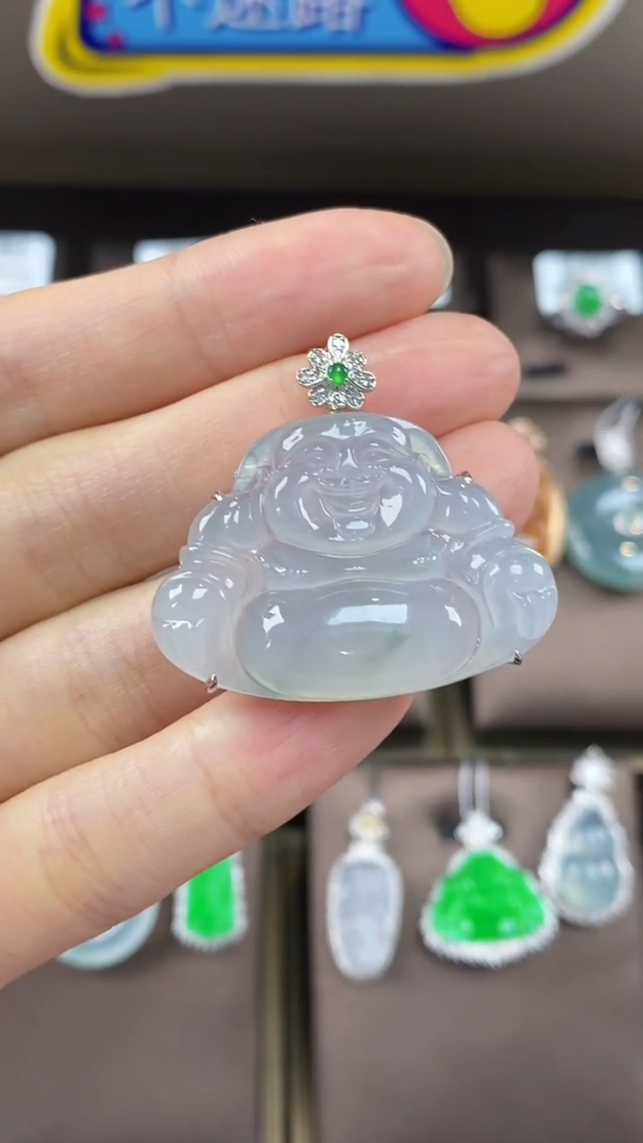 【闪购商品】翡翠吊坠(不含链)18K金镶嵌翡翠包镶佛公