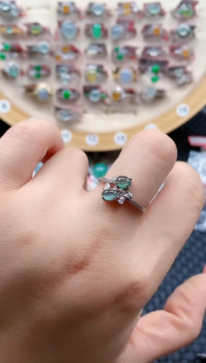 银S925镶嵌戒指翡翠天然A货缅甸翡翠