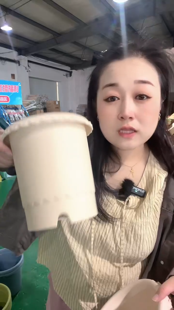 月季盆180型号五个米白色带托盘