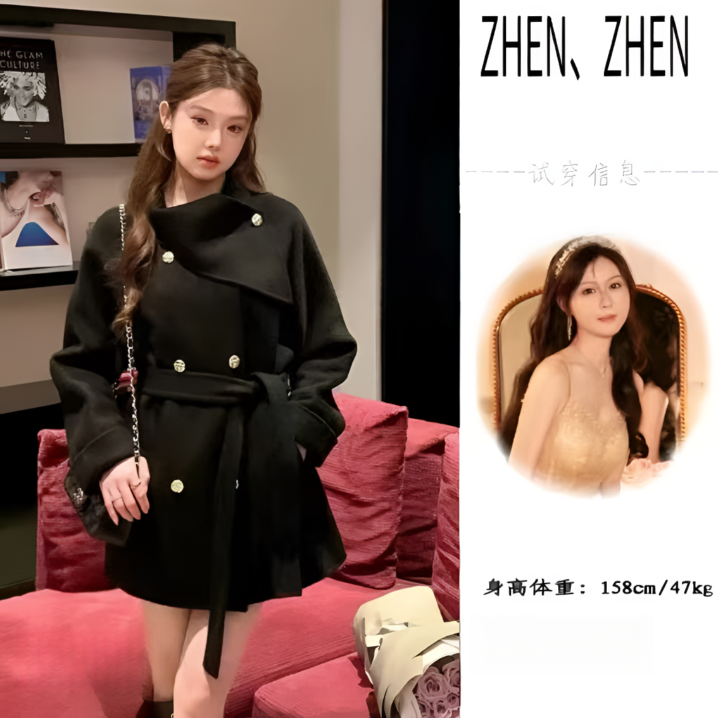财阀千金黑色大衣气质网红轻奢秋冬设计师毛呢外套