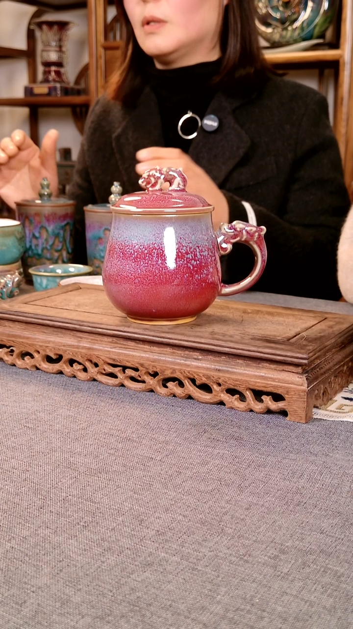 瓷片昆**子龙头杯 土魂钧瓷