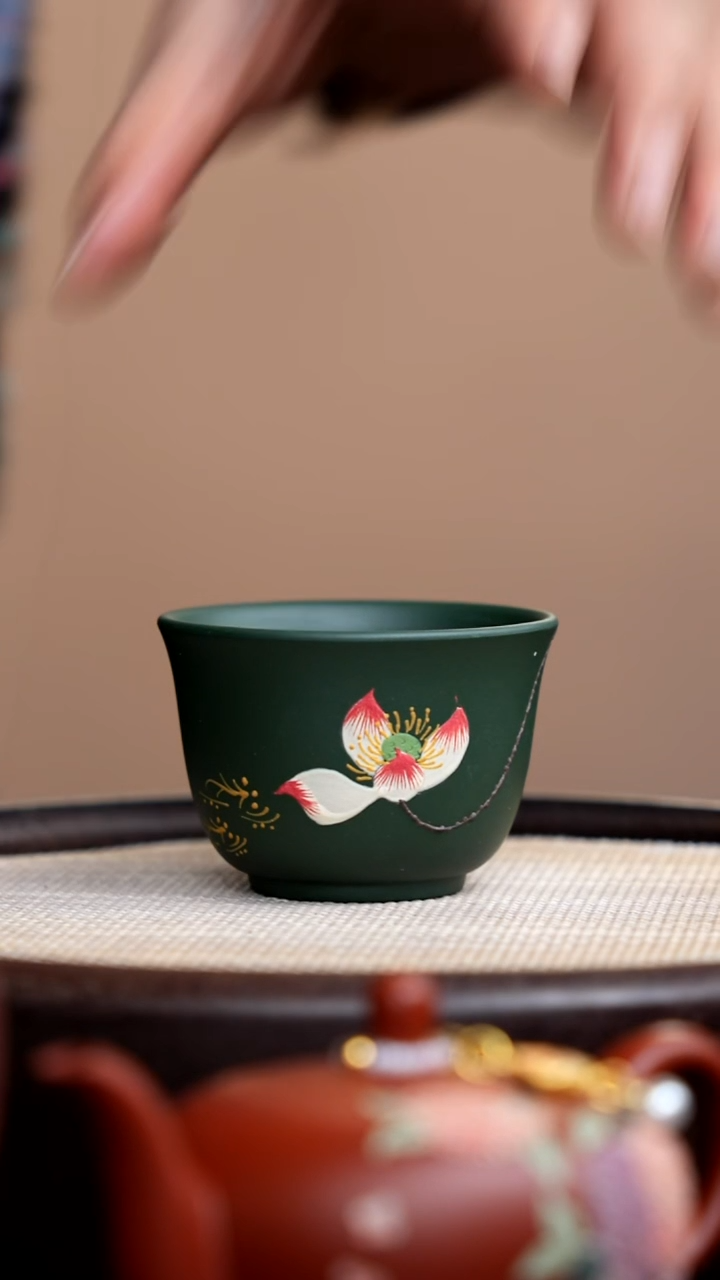 茶壶紫砂民国绿荷花小铃铛杯