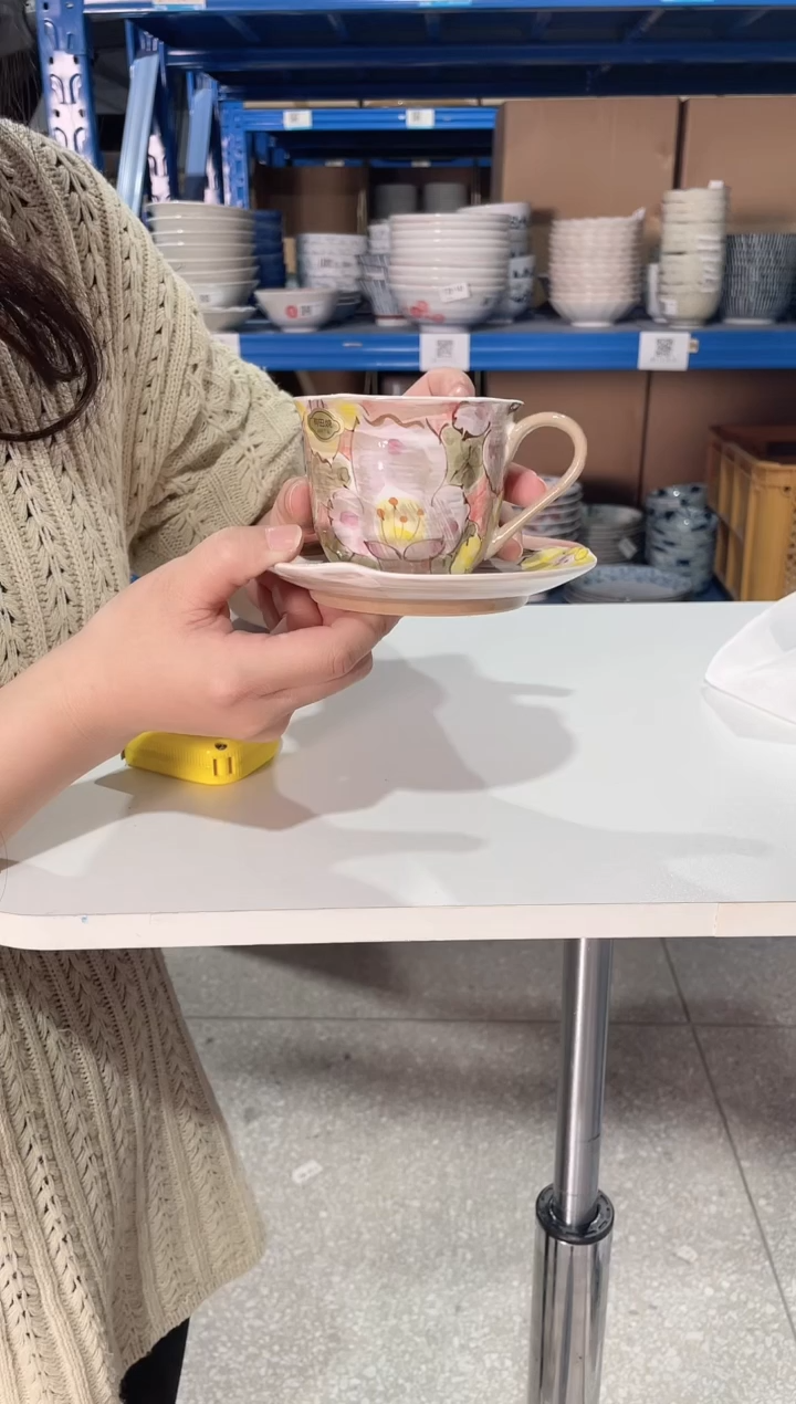 陶瓷粉色花语青浓杯碟