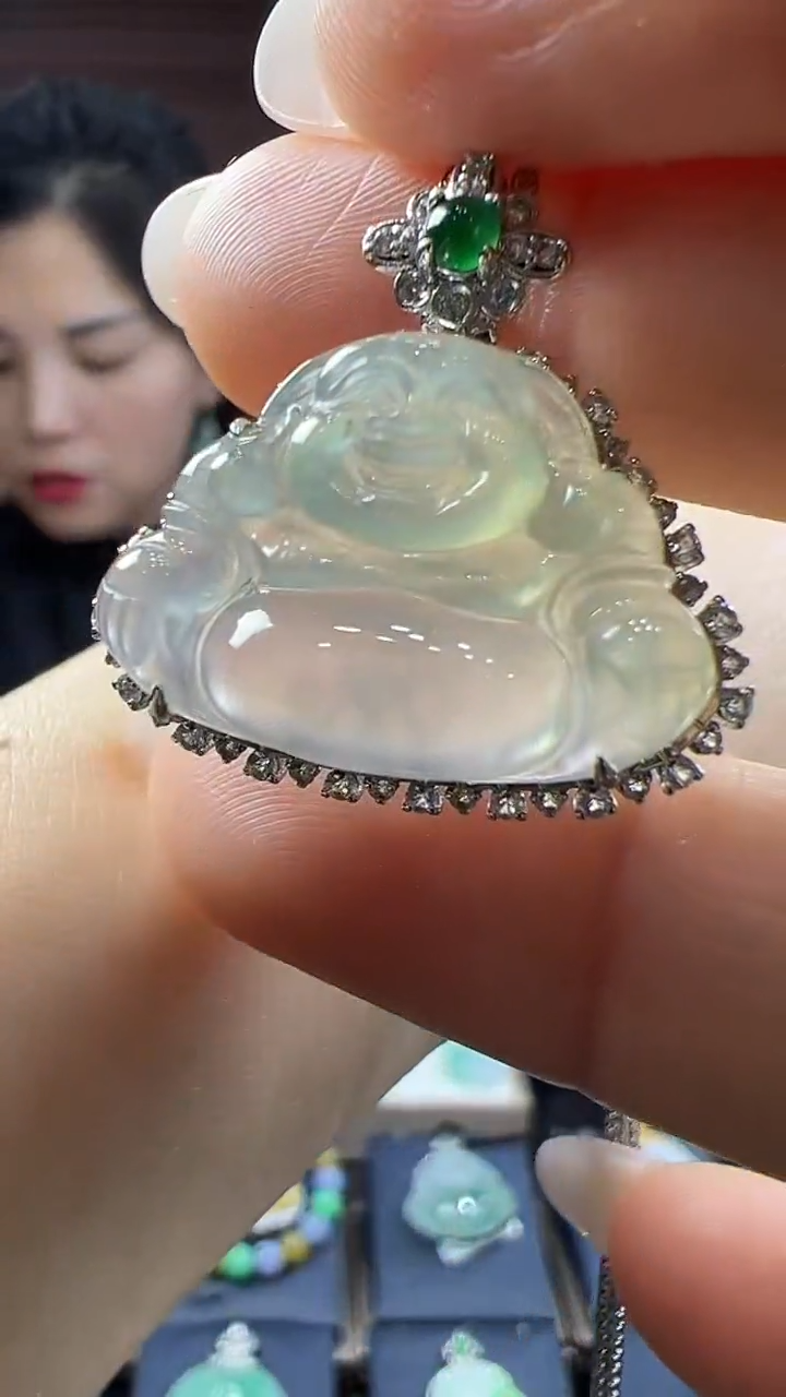 18K金镶嵌挂件翡翠佛公 不含链