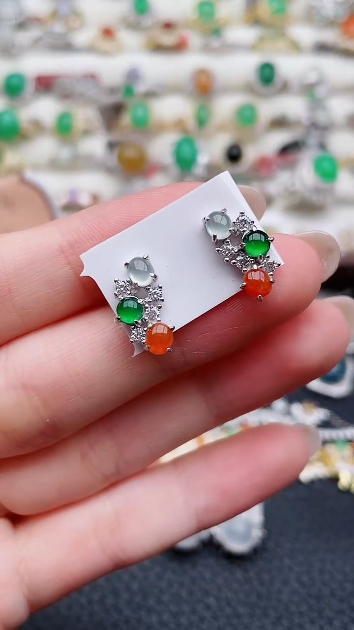 银S925镶嵌翡翠耳饰120