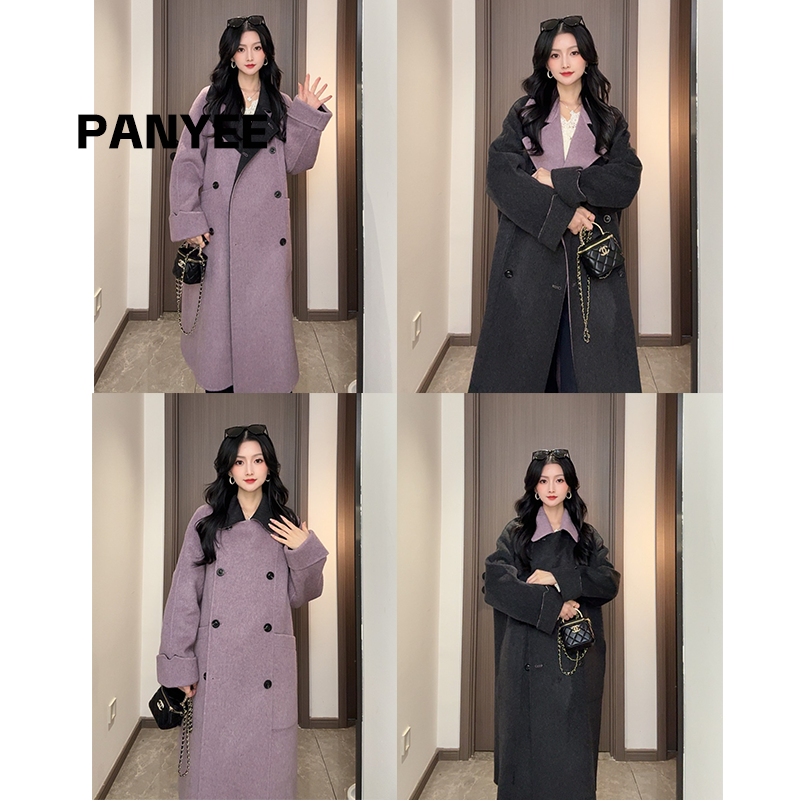 【潘潘定制】雾紫汀兰2025新款韩版两面穿冬季加厚羊毛大衣气质