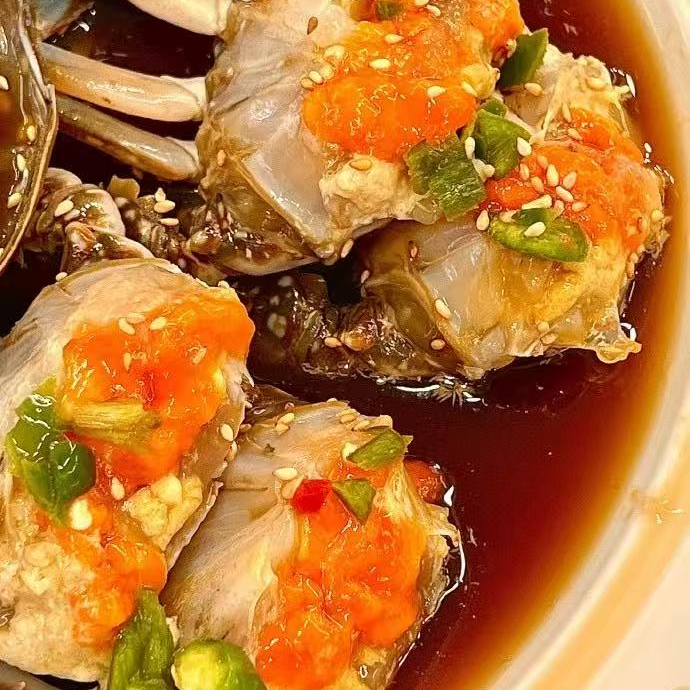 麻辣秘制料汁生腌梭字蟹肉块2桶1000克 鲜嫩十足 顺丰冷链包邮次日达