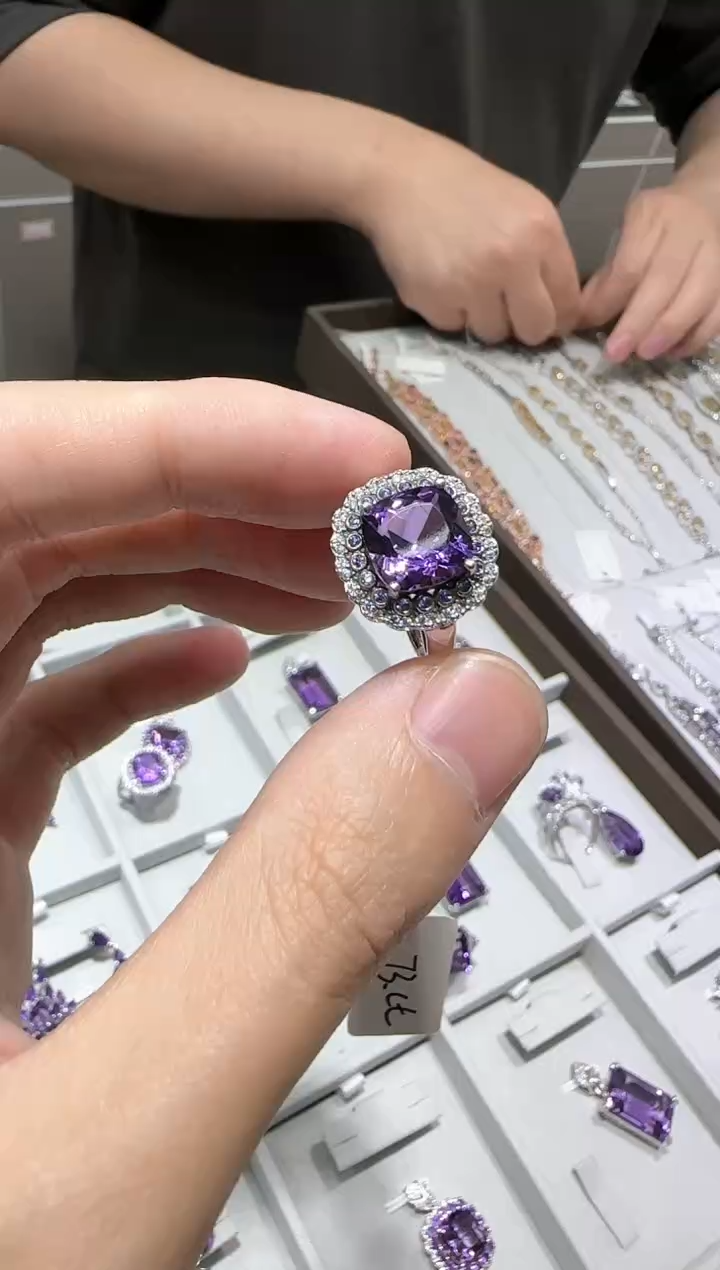 【闪购商品】紫晶戒指银S925镶嵌10mm