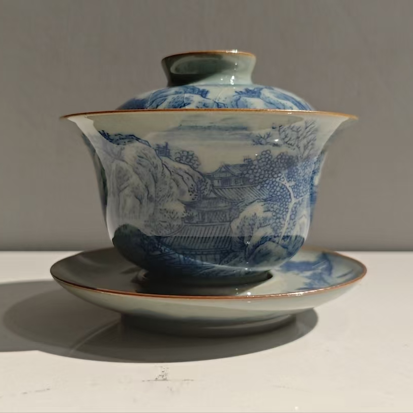 一品德窑青花山水三才