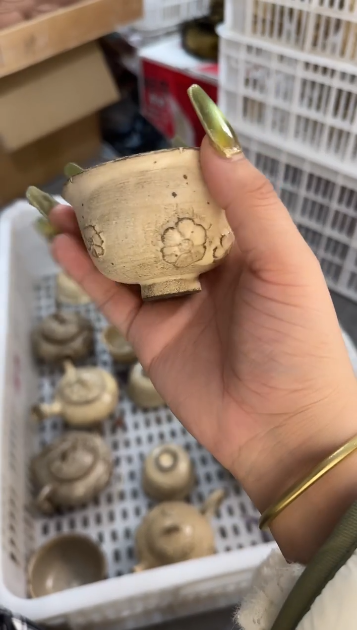 瓷片手作粉引花花杯