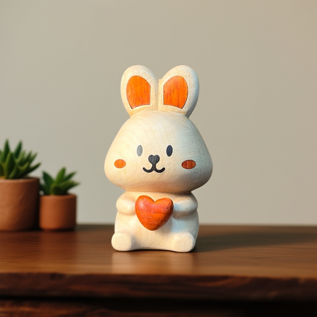 木雕小白兔高级感摆件新房客厅入户装饰品电视柜卧室摆件生日礼物