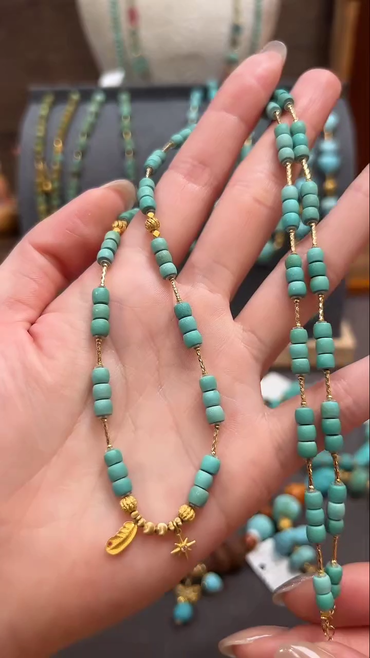 绿松石18K金镶嵌颈饰绿松石项链