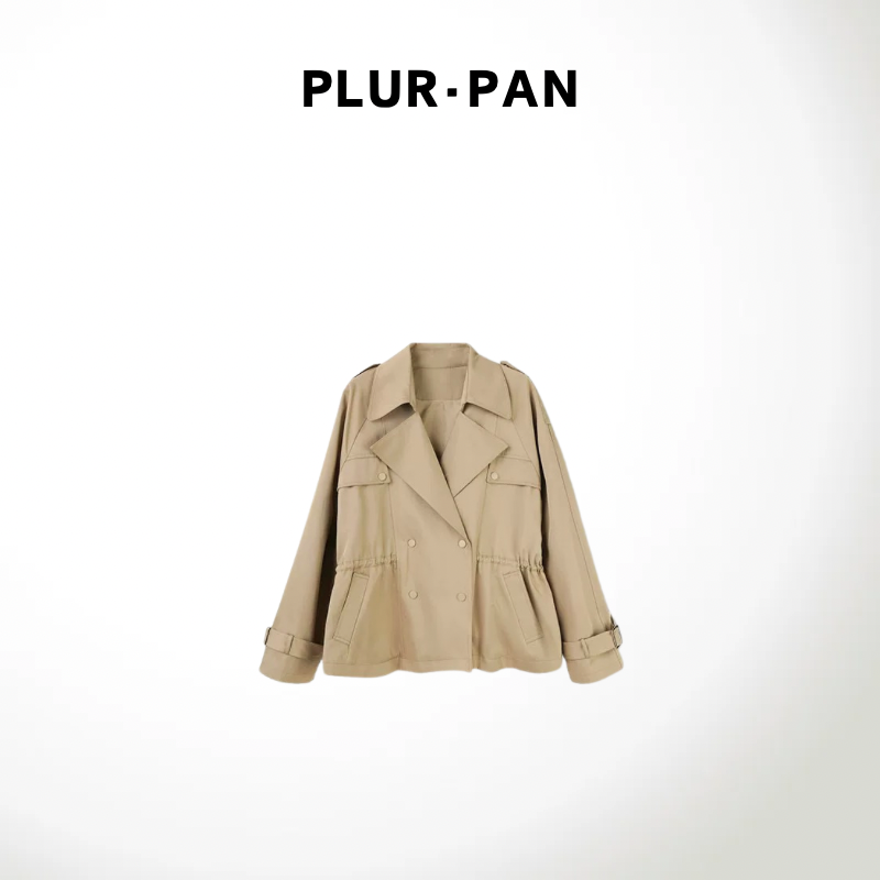 PLUR·PAN双层挡风片设计抽绳收腰风衣外套  7