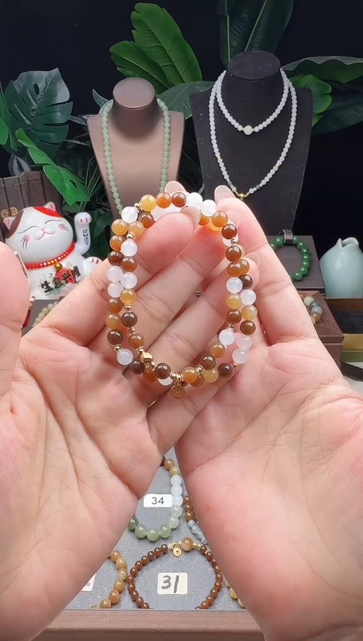 未镶嵌手串和田玉6m糖玉多宝双圈手串