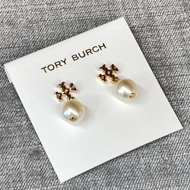 TORY BURCH/汤丽柏琦 时尚简约百搭 耳环 女款 金色/白色 1对