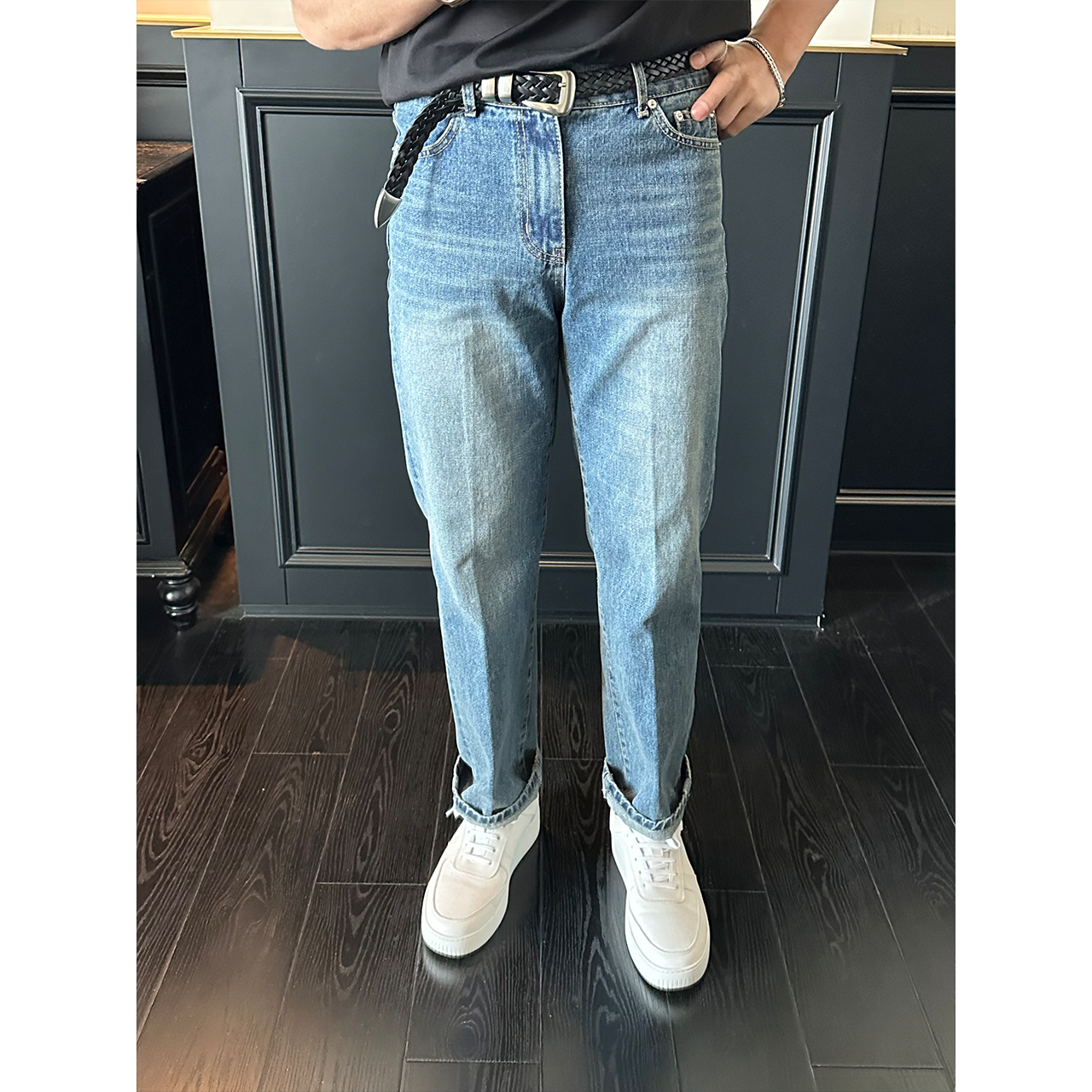 DAN LANG 255# 后腰松紧 高端水洗小直筒牛仔裤