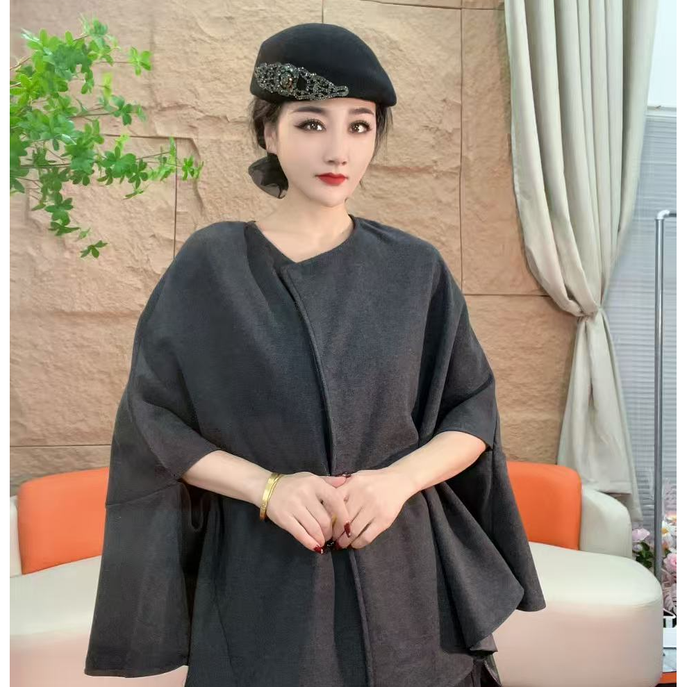 9109【凡家衣橱】秋冬毛呢斗篷外套开衫宽松型女街头风