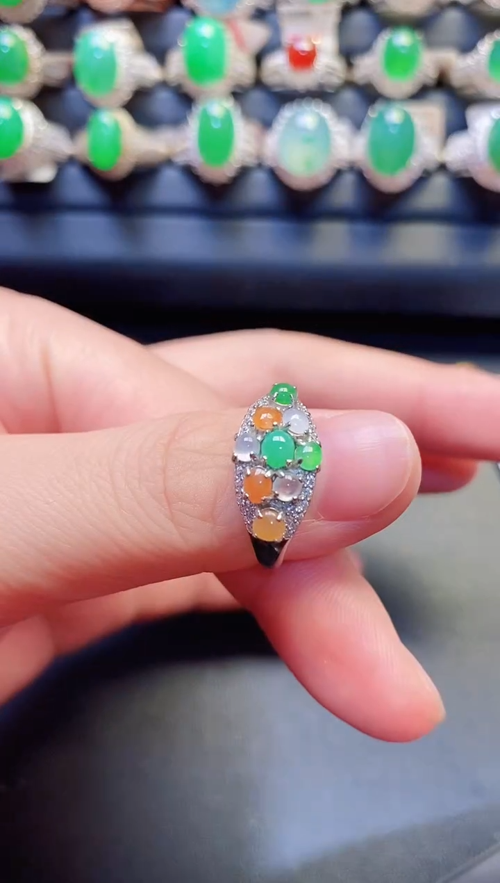 银S925镶嵌戒指翡翠天然