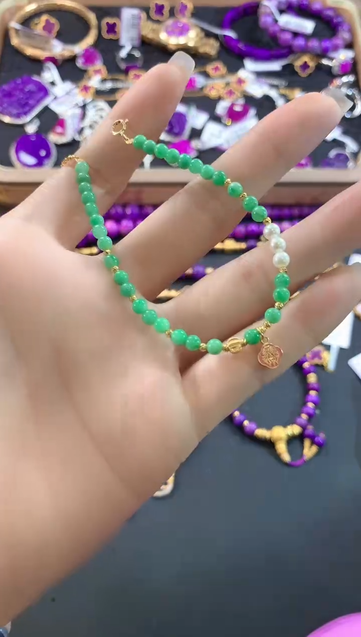 【闪购商品】翡翠手链18K金镶嵌翡翠手链