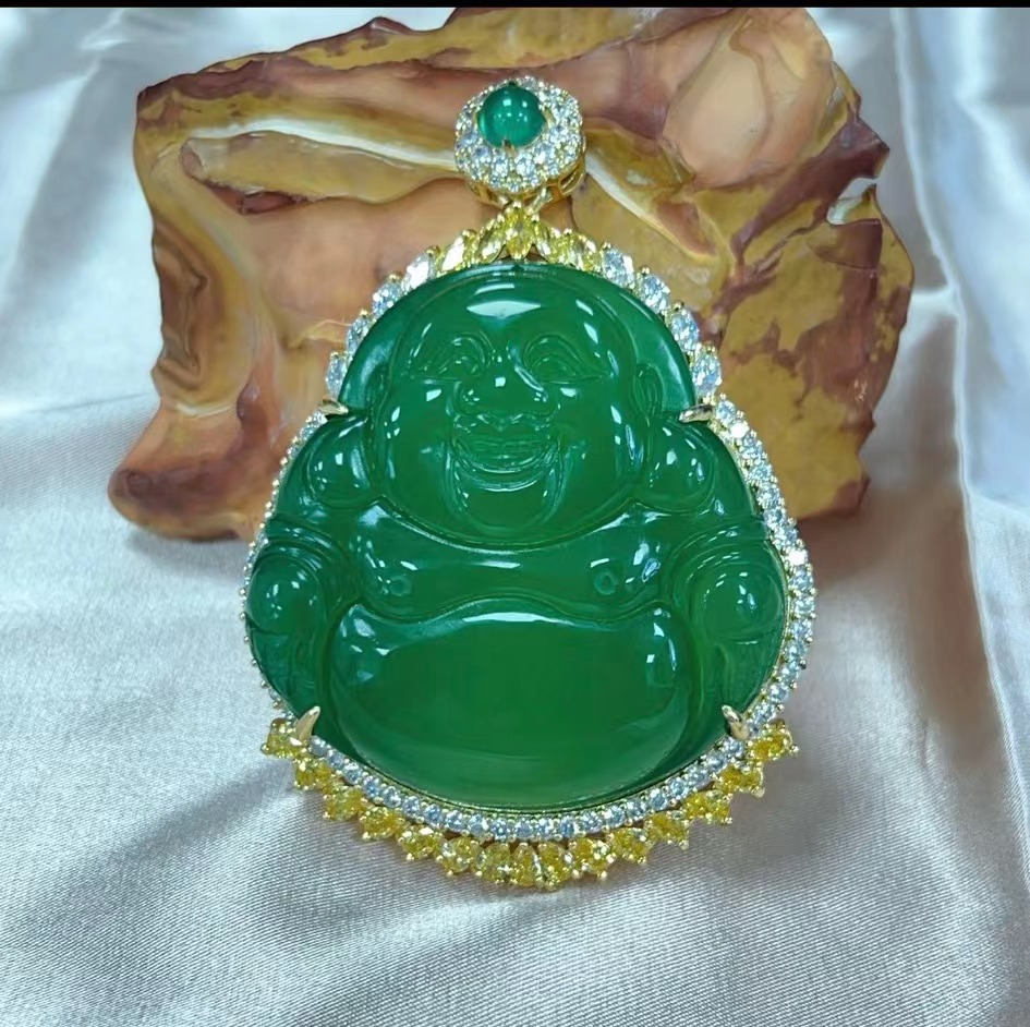 正品天然玉石佛公玛瑙吊坠合金镶嵌百搭时尚（多样性择一发货）C358