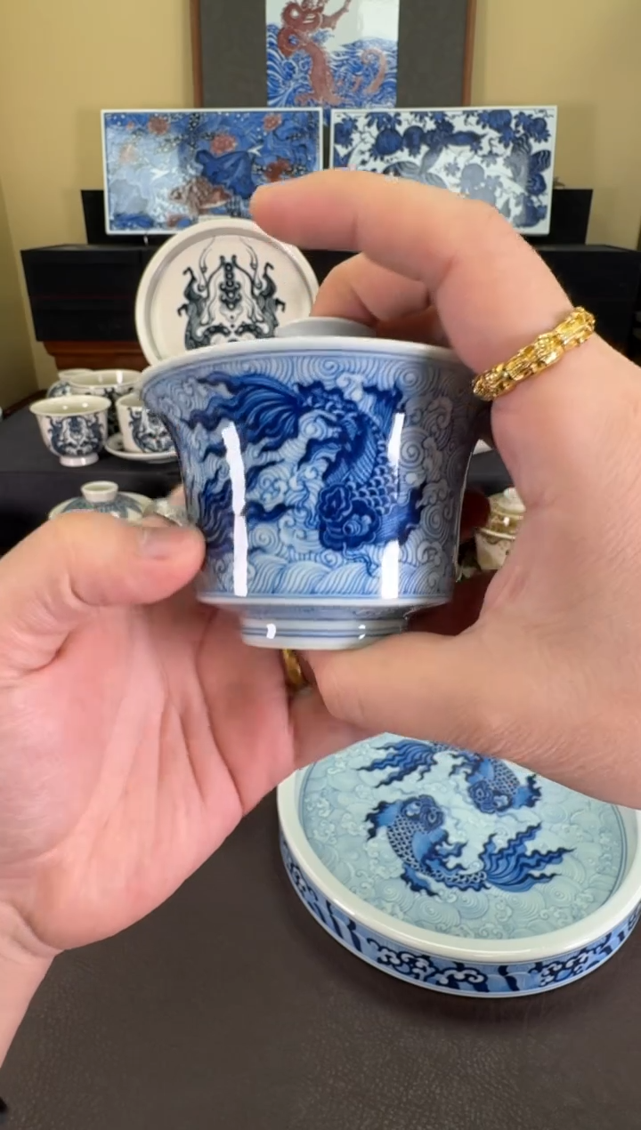 【闪购商品】羿器窑海水鲲马蹄盖碗