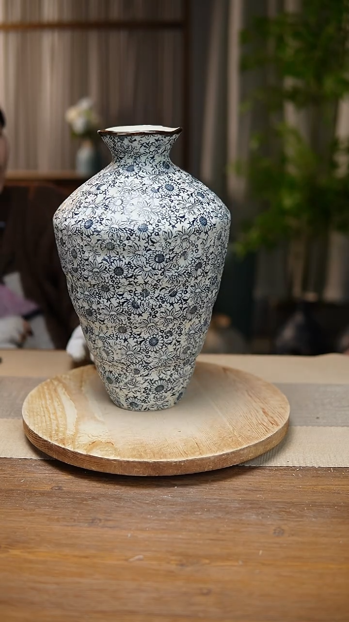 【闪购商品】陶瓷  花器青花瓷向日葵高脚