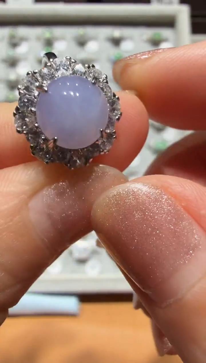 银S925镶嵌戒指翡翠925银镶缅甸A货翡翠戒指